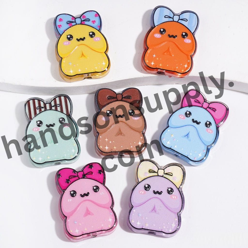 Cute Glittering Man Exclusive Series Wearing Bowtie Semi-Clear Acrylic Beads, 20*27MM Multicolor Random Mix
