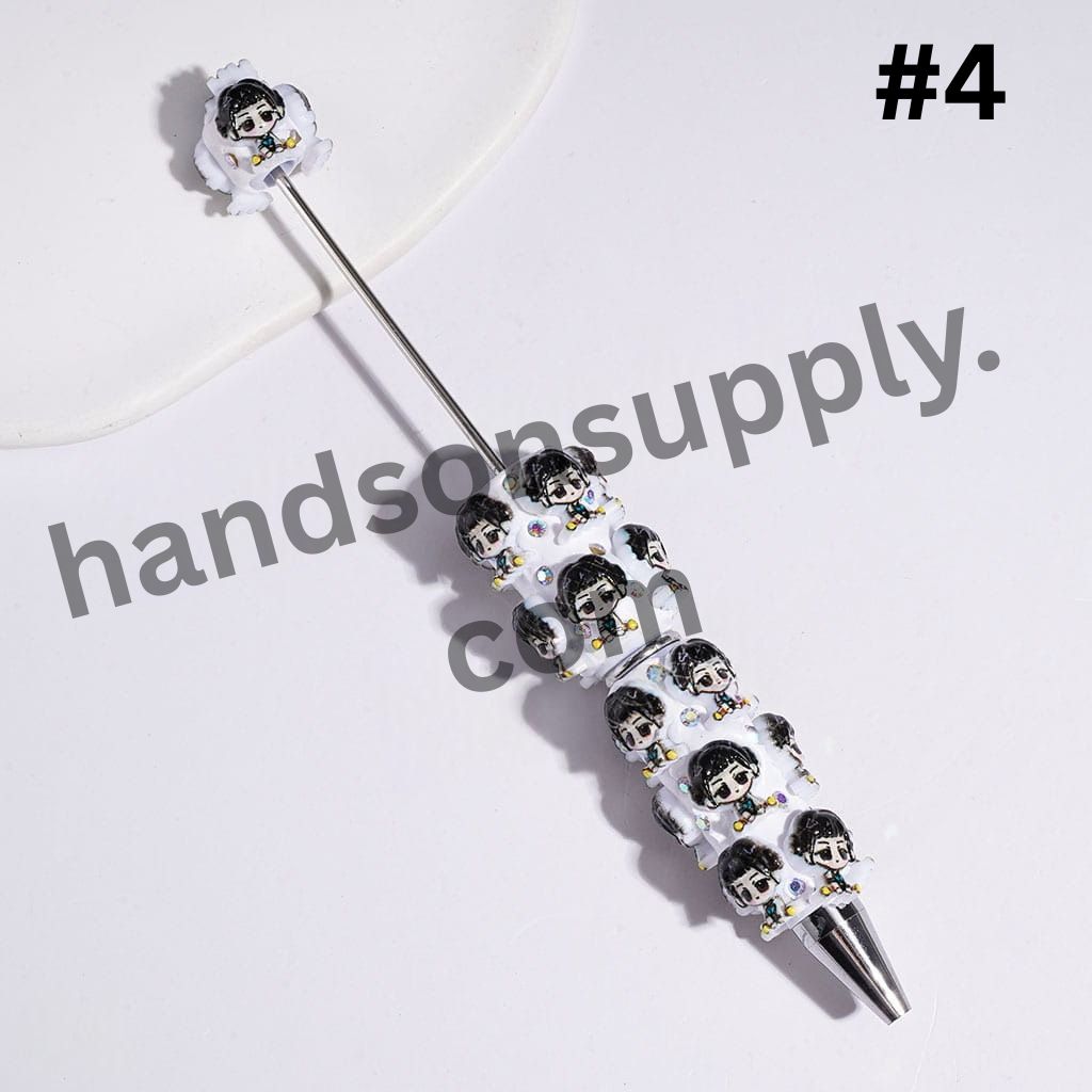 Cute Chibi Anime Girl & Boy Band Character Diverse Hair Colors, AB Rhinestones Beadable Pens, Multi Colors Random Mix