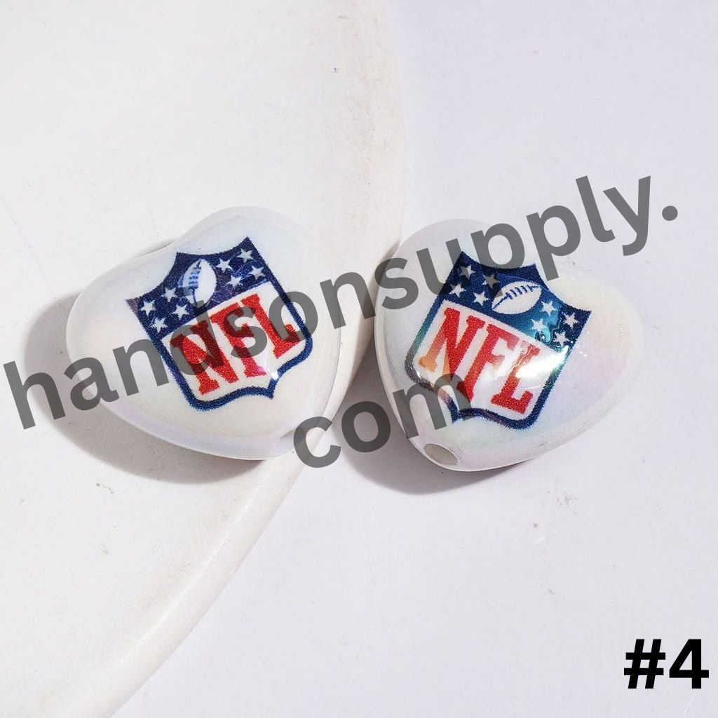 UV-Coated Heart-Shaped American Football Team Logo Series Acrylic Beads, 18*20MM