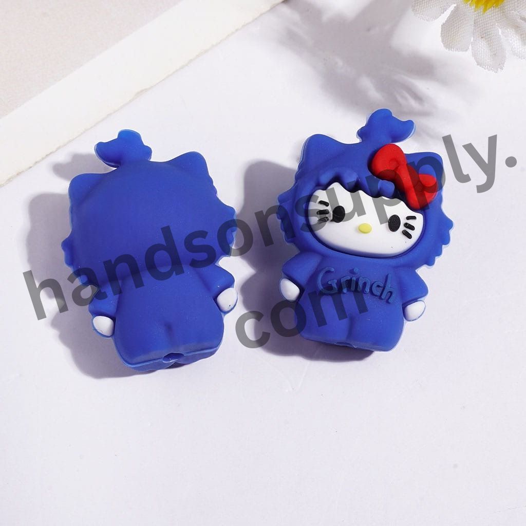 3D Adorable Cat Character in Multi-Color Bowtie and Outfit Silicone Focal Beads, 20*28MM