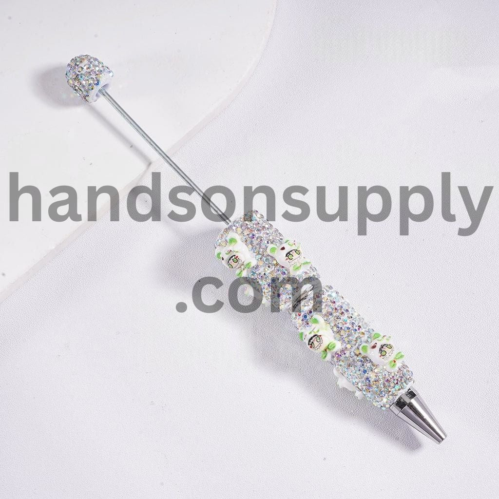 Cute Monster Doll Mystic clown Head with Luminous AB Rhinestones Bear Style Hat Beadable Clay Pen