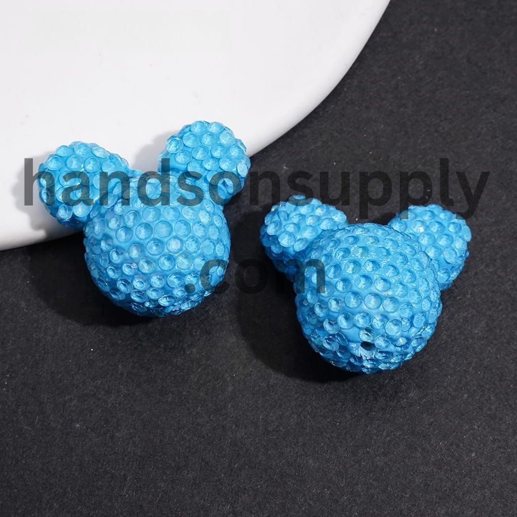 Vibrant Neon Colorful Mouse Head Shape with Sparkling Rhinestone Clay Beads 22*23MM, Multi-Color (Please Read Description)