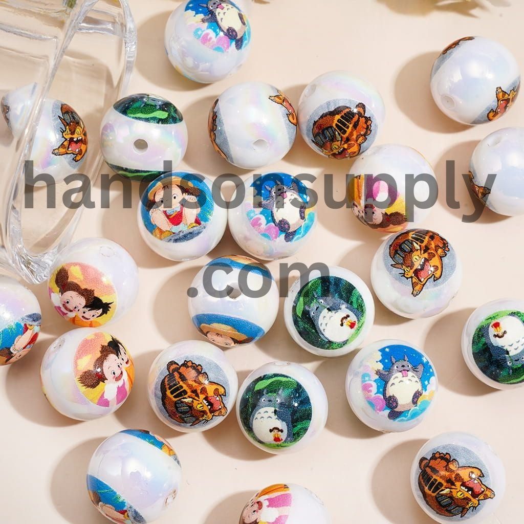 Adorable Anime Chinchilla Character Series UV Coated Glossy Printed Round Acrylic Beads for Bracelets 16MM, Random Mix