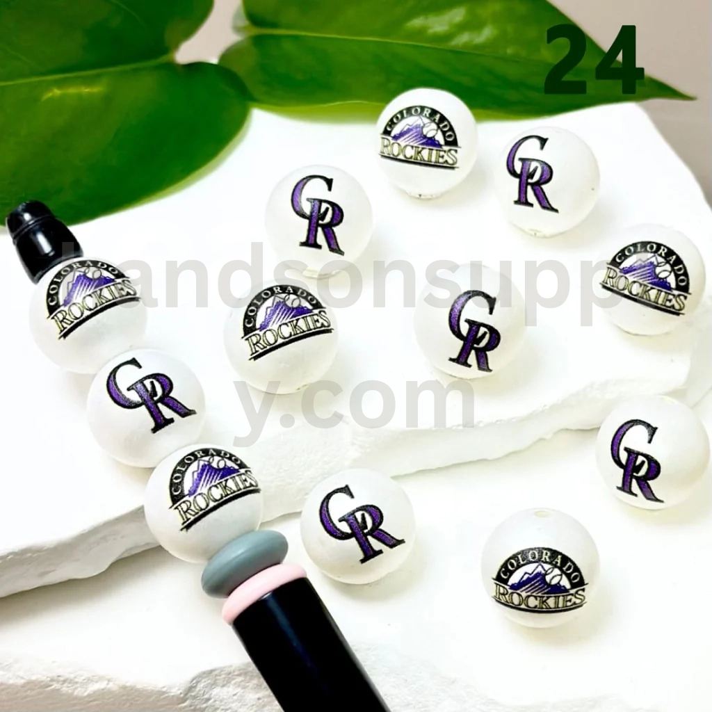 Colorado Rockies Baseball Theme 16MM Frosted White Round Acrylic Beads Random Mix