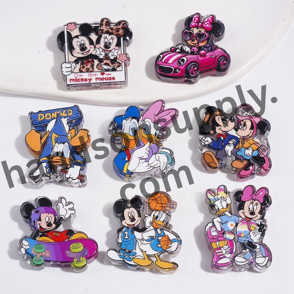 Cute Girl & Boy, Mouse and Duck Cartoon Character Series Semi-Clear Acrylic Beads, Random Mix