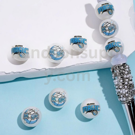 Orlando Basketball Theme Round 16MM Frosted Matt White USA Sports Mix Acrylic Beads