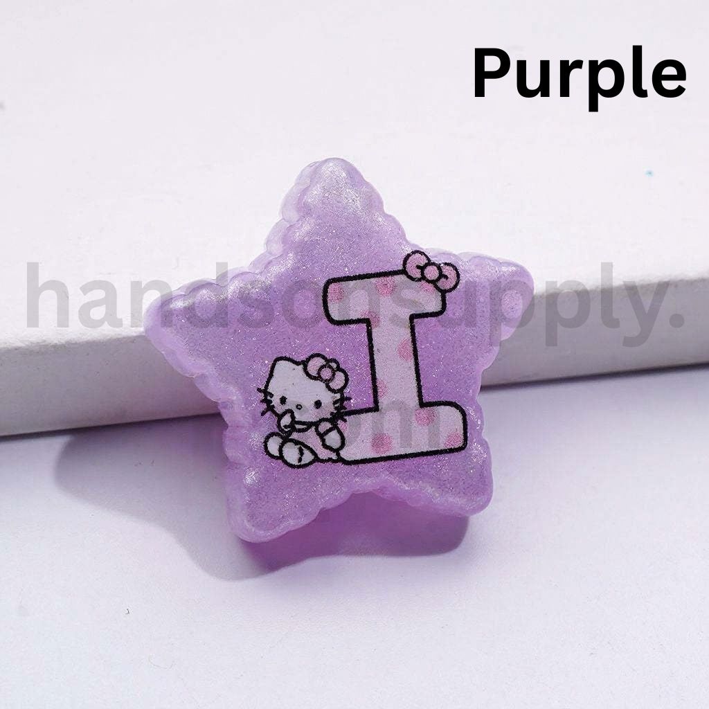 Glitter HK Kitten with Letters in Star Shape Colorful Acrylic Beads 24MM