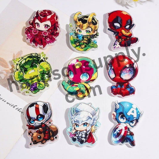 Cute Chibi-Style Cartoon Superhero & Fantasy Character Series Acrylic Beads, Random Mix