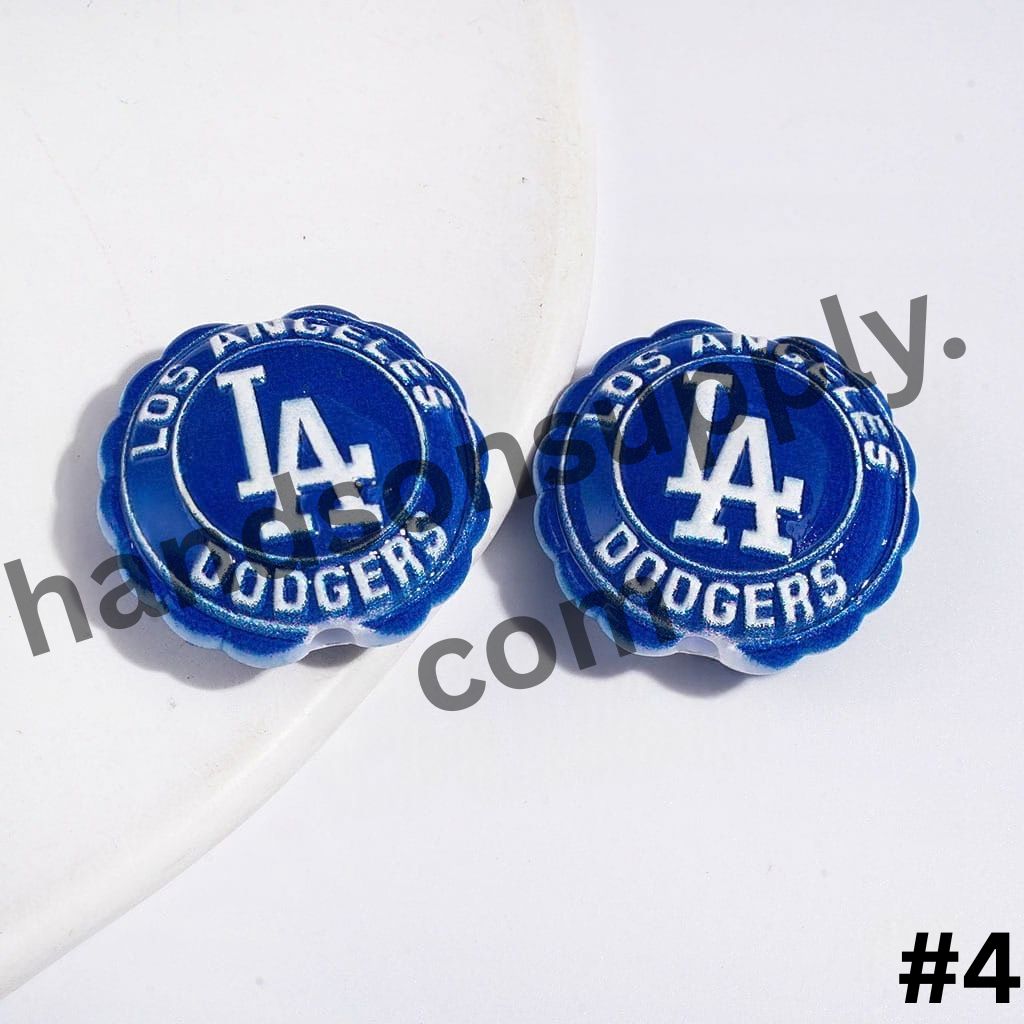 Sporty American Baseball Team Logo Series with Round Shaped with Wavy Border Acrylic Beads, 23*25MM