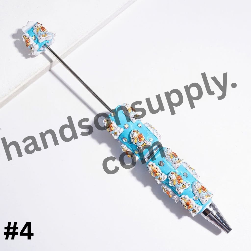 Adorable Lazy Sleepy Cat & Gentle Pet Dog Character Designs with Sparkling AB Rhinestone Beadable Clay Pens