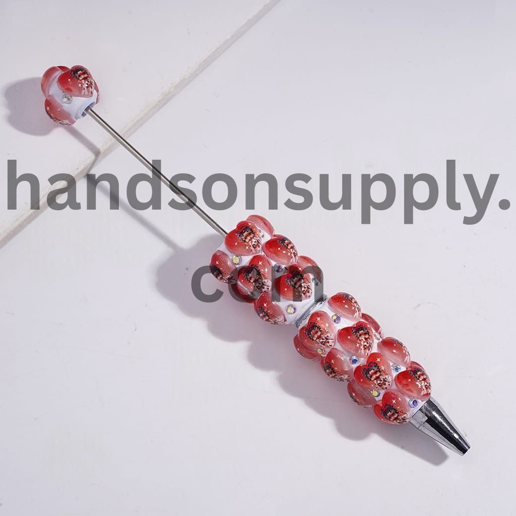 Old Girl Heart Print & AB Rhinestone Decoration, Beadable Clay Pen Random Mix