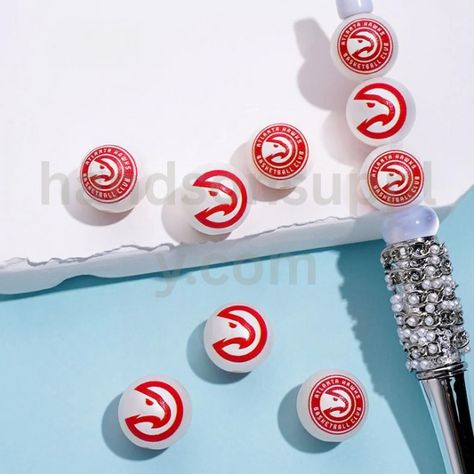 Atlanta Haw NB Sports Frosted Matt White Round USA Basketball Theme Acrylic Beads Random Mix 16MM