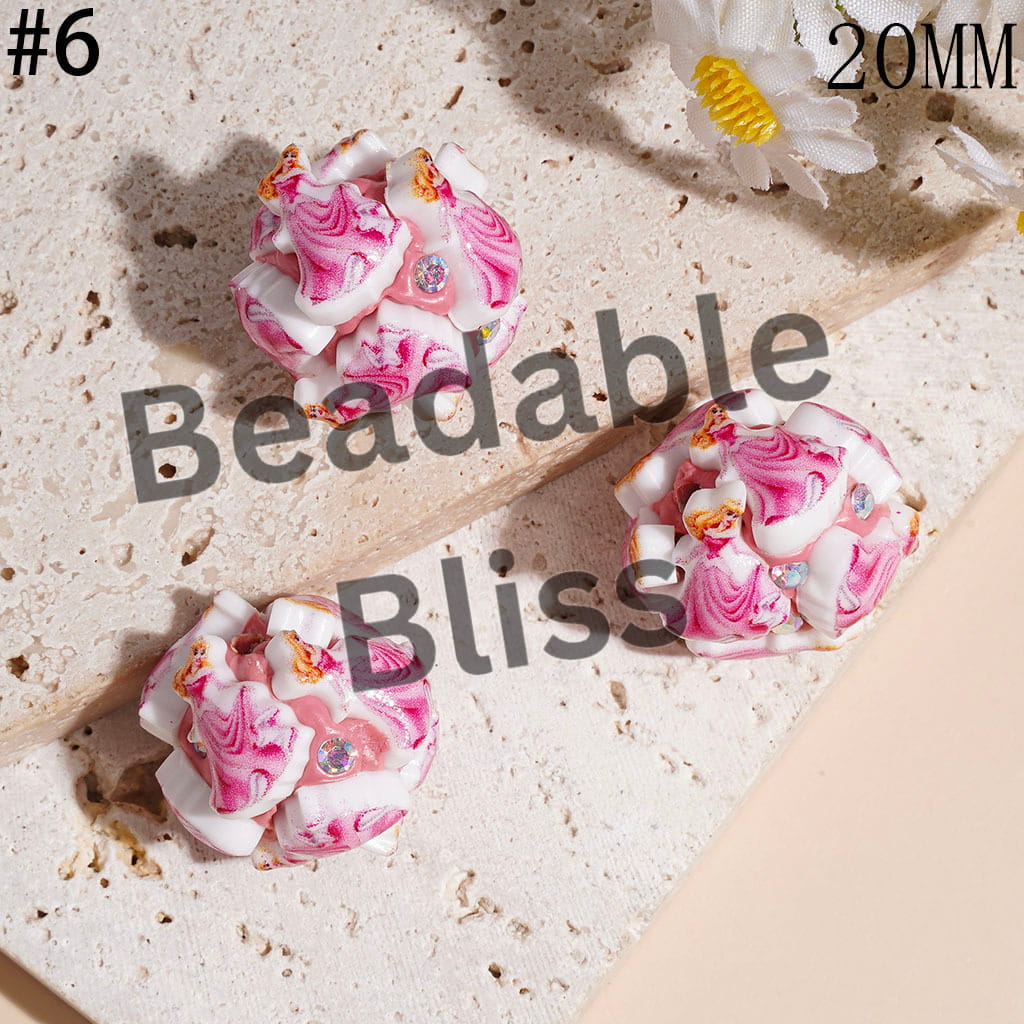Clay Beads with Classic Animation Pretty Princess Character and AB Rhinestones, 20MM Multi-Color
