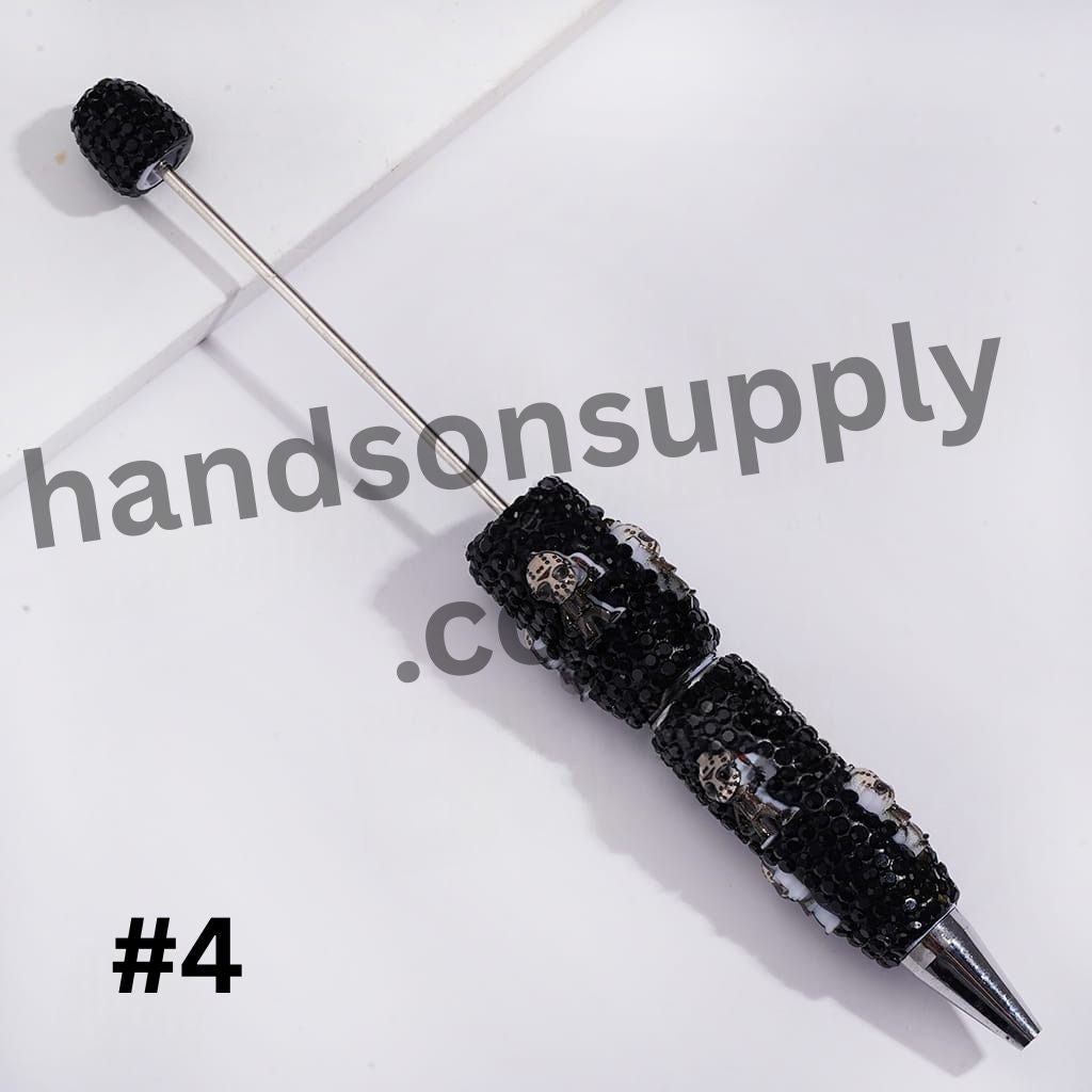Spooky Horror Character Series with Sparkling Black Rhinestones, Halloween-Themed Beadable Clay Pens