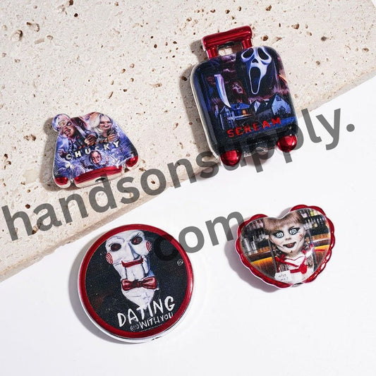 Spooky and Horror Popular Characters Silver Border Acrylic Beads and Pendants, Random Mix
