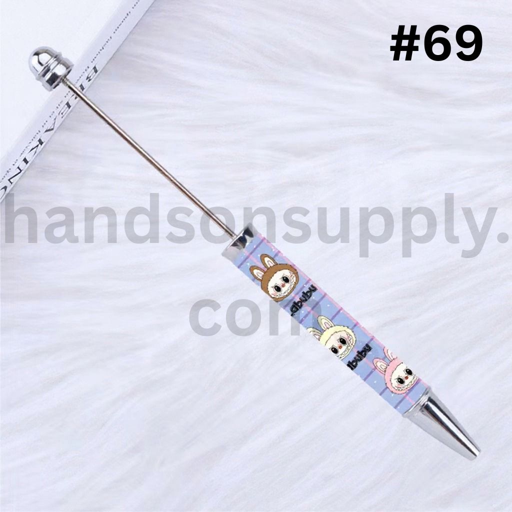 Cute Labub Pop Mar Character Beadable DIY Pen Colorful Glitter & Pearls Design