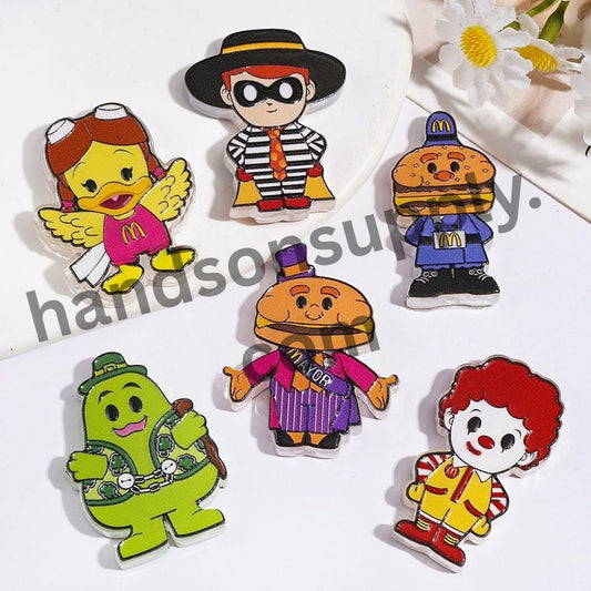 Playful Cartoon Fast Food Mascot Character Series, Semi-Clear Acrylic Beads, Random Mix