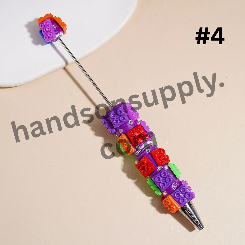 Colorful Building Block Bricks Piece Theme Beadable Clay Pens with AB Rhinestones, None Color