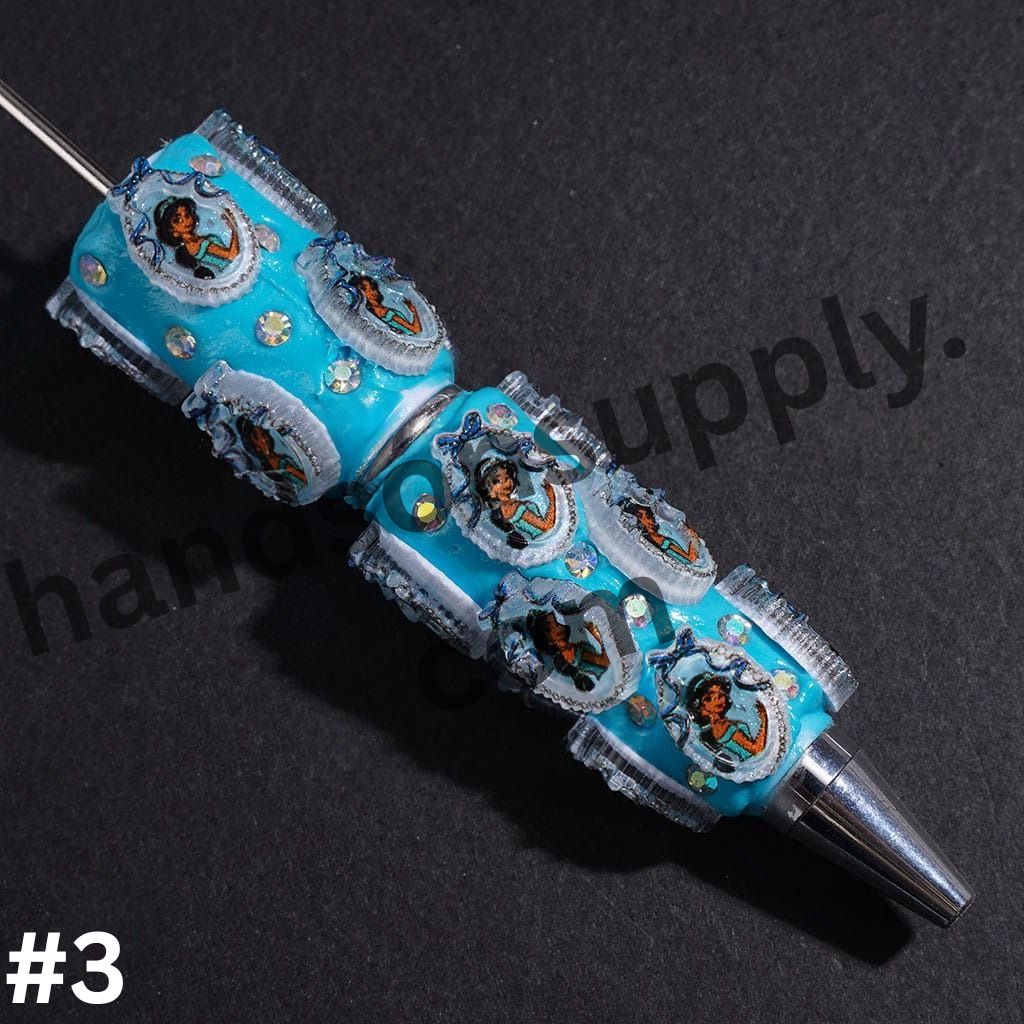 Classic Princess Character Series with Oval Mirror, Bowtie and Sparkling AB Rhinestones Beadable Clay Pens