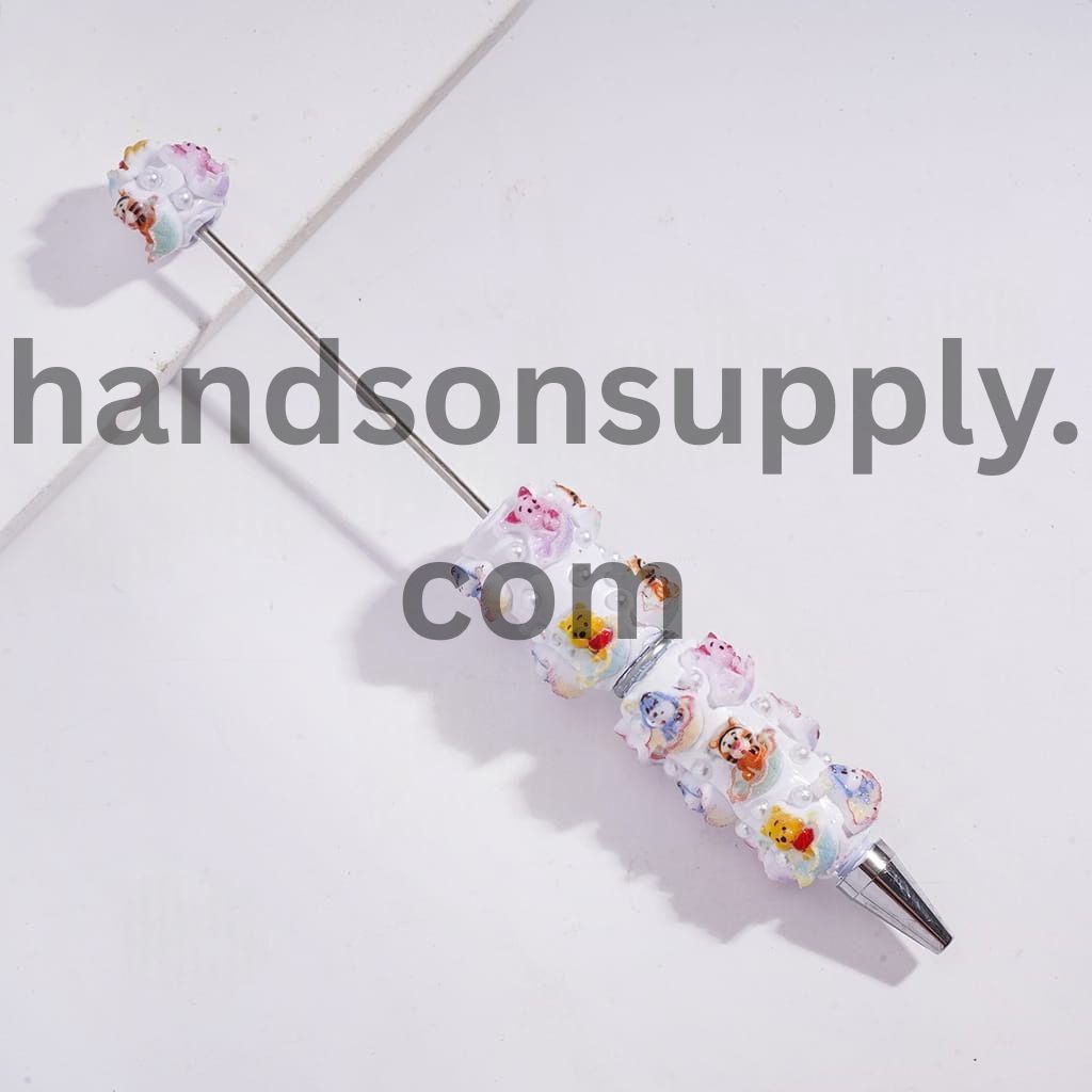 Cute Animation Animal Beadable Clay Pens with Sitting Umbrella Design and White Pearls