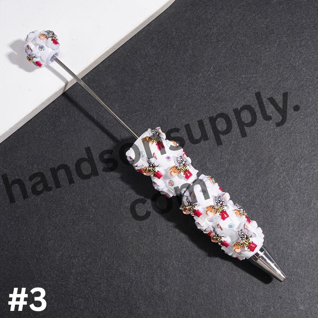 Playful Cat and Mouse Food Character Series with Sparkling AB Rhinestones Beadable Clay Pen