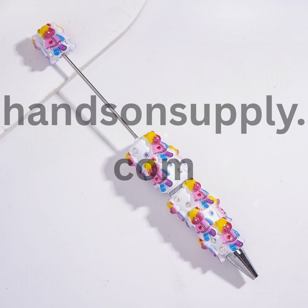 Violent Bear with AB Rhinestones and White Pearl Beadable Clay Pens