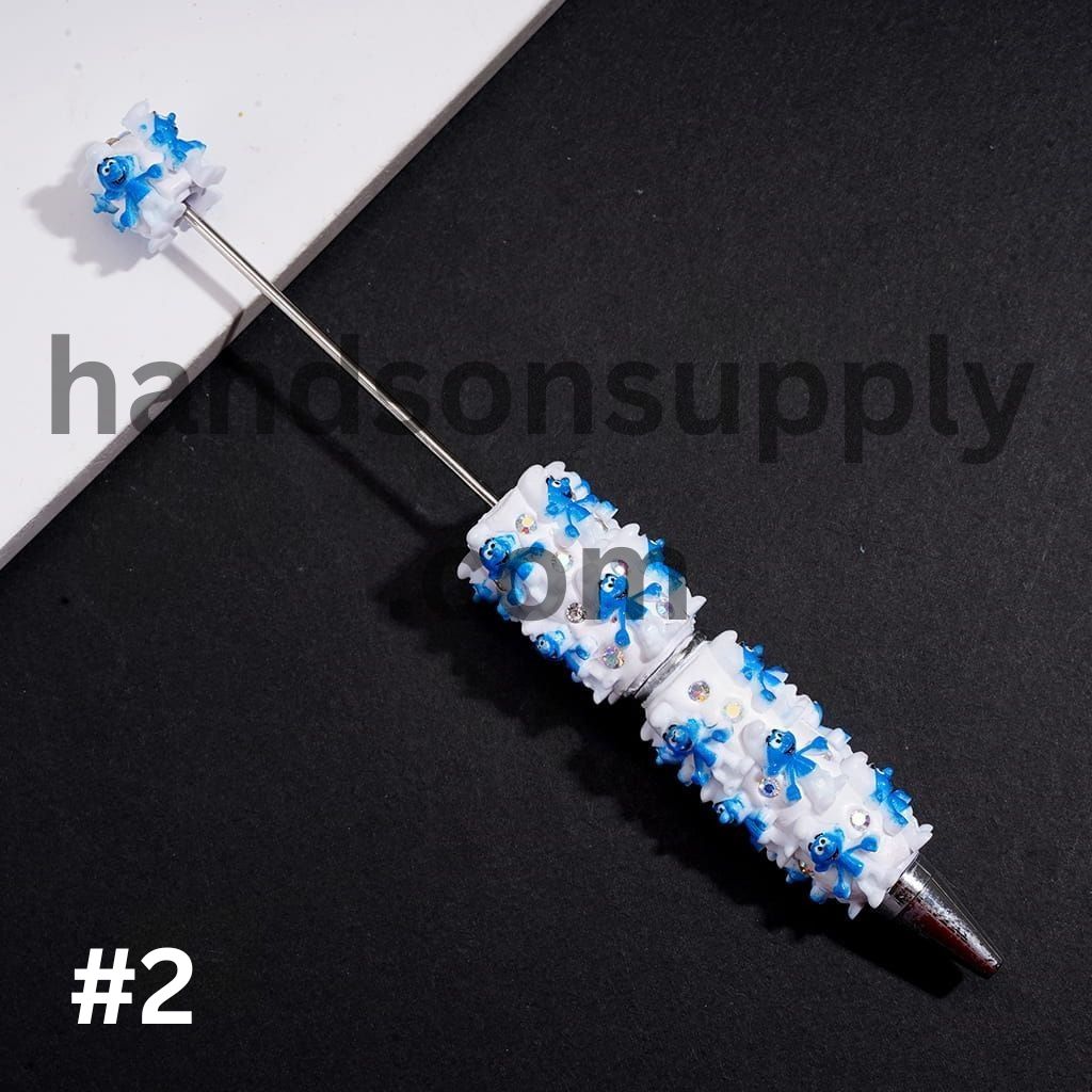 Adorable Blue Elf Cartoon Character Character Series with Sparkling AB Rhinestones on White Base Beadable Clay Pens