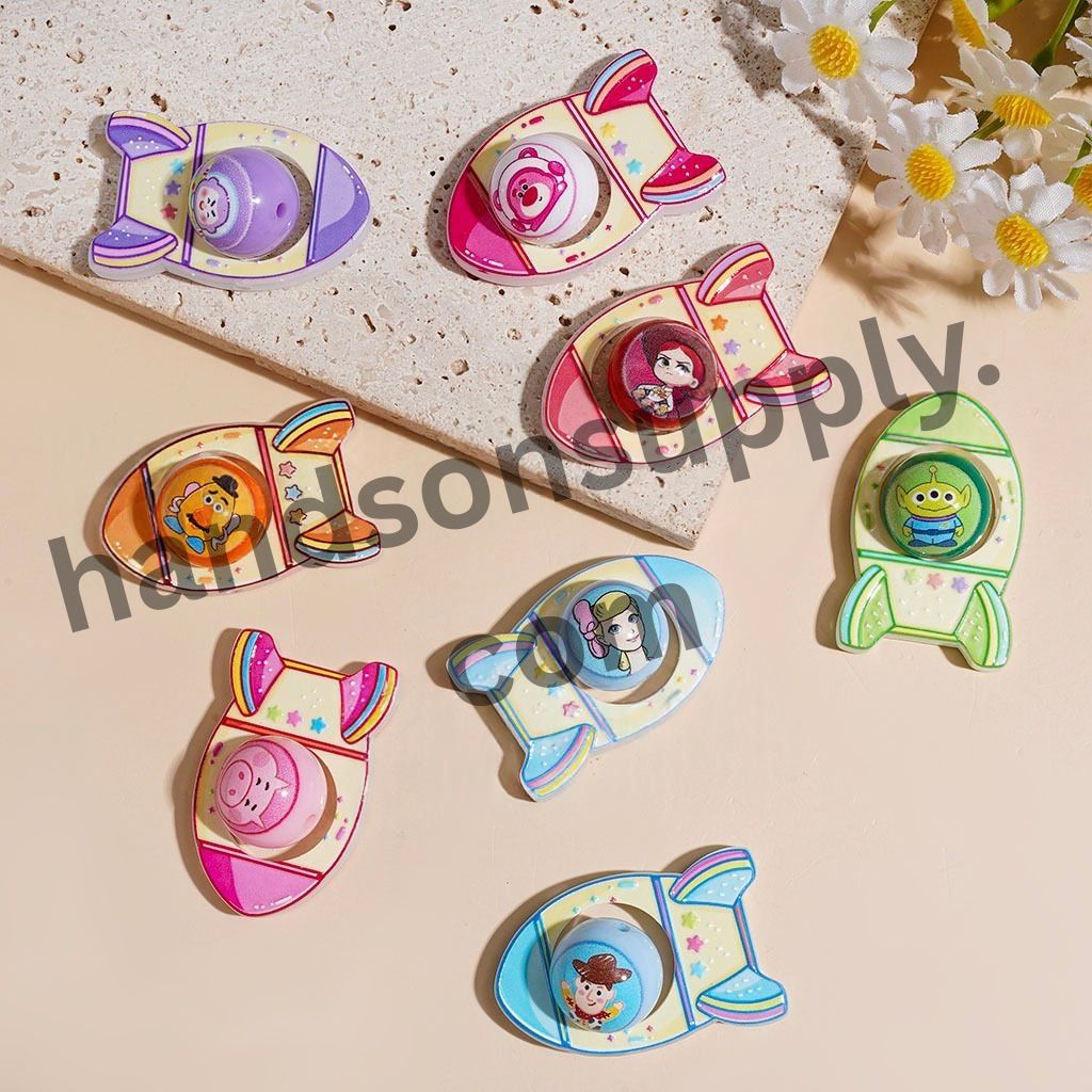 Classic Animation Character Rocket Frame & Round Acrylic Beads Set, Random Mix