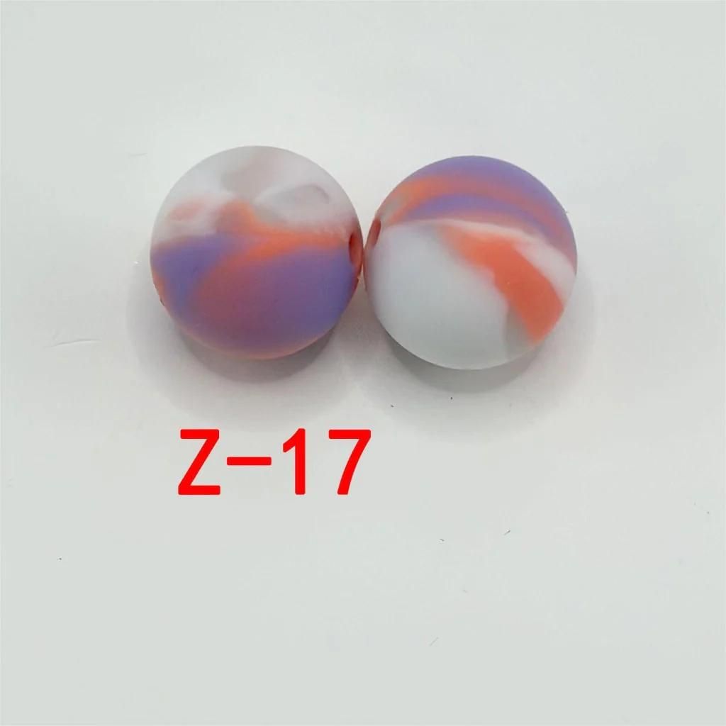 Multicolor Abstract Marble Pattern Printed Silicone Beads with Swirls, 15mm