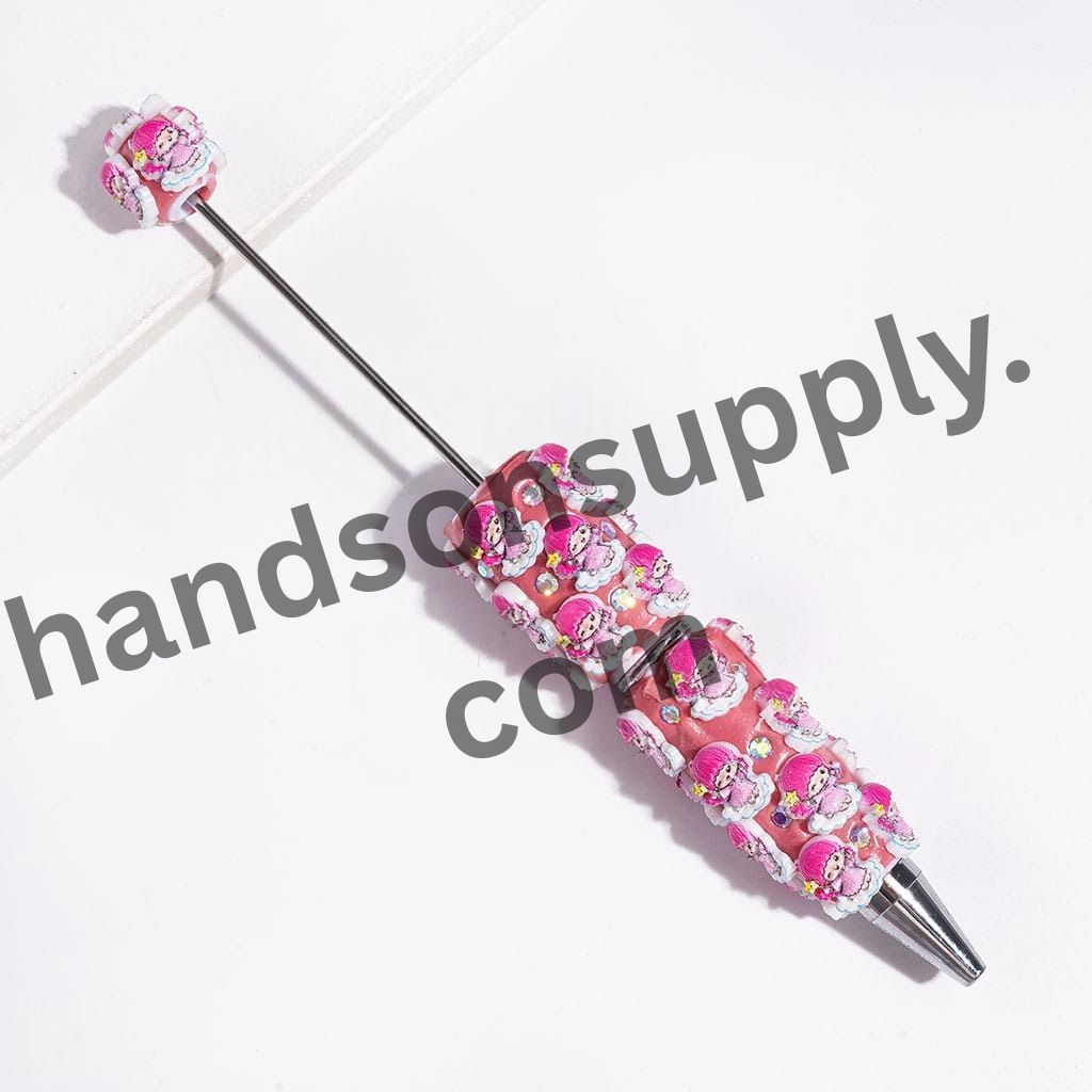 Pink and Blue Twin Star Character with White Cloud and Sparkling AB Rhinestone Beadable Clay Pen