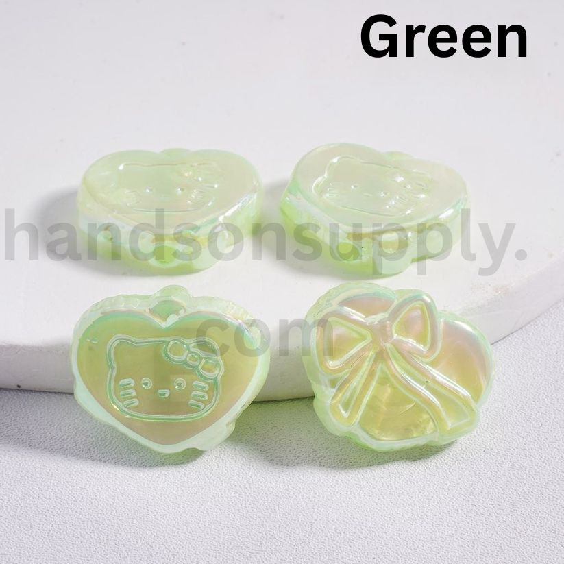 UV Coating Luminous Cute Heart with Cute Cat Character Multi-Color Bowknot Prints Acrylic Beads 18*23MM (Single Color is available for 200pcs(Whole Bag) Only)