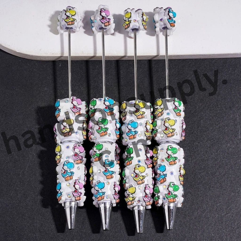 Cute Diverse Color Dinosaur Cartoon Character Design with Sparkling AB Rhinestones Beadable Clay Pens