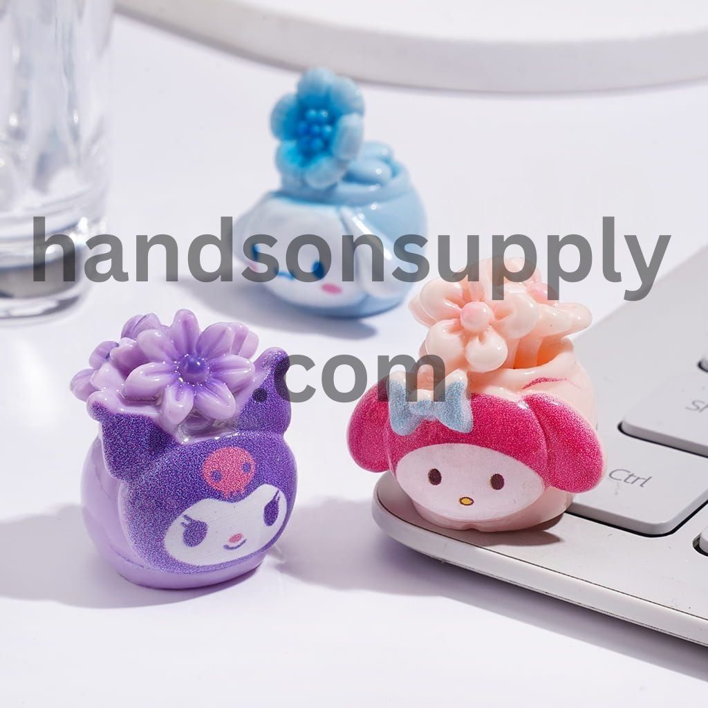 Cute Cartoon Character Flower Pot Series Acrylic Beads, Random Mix