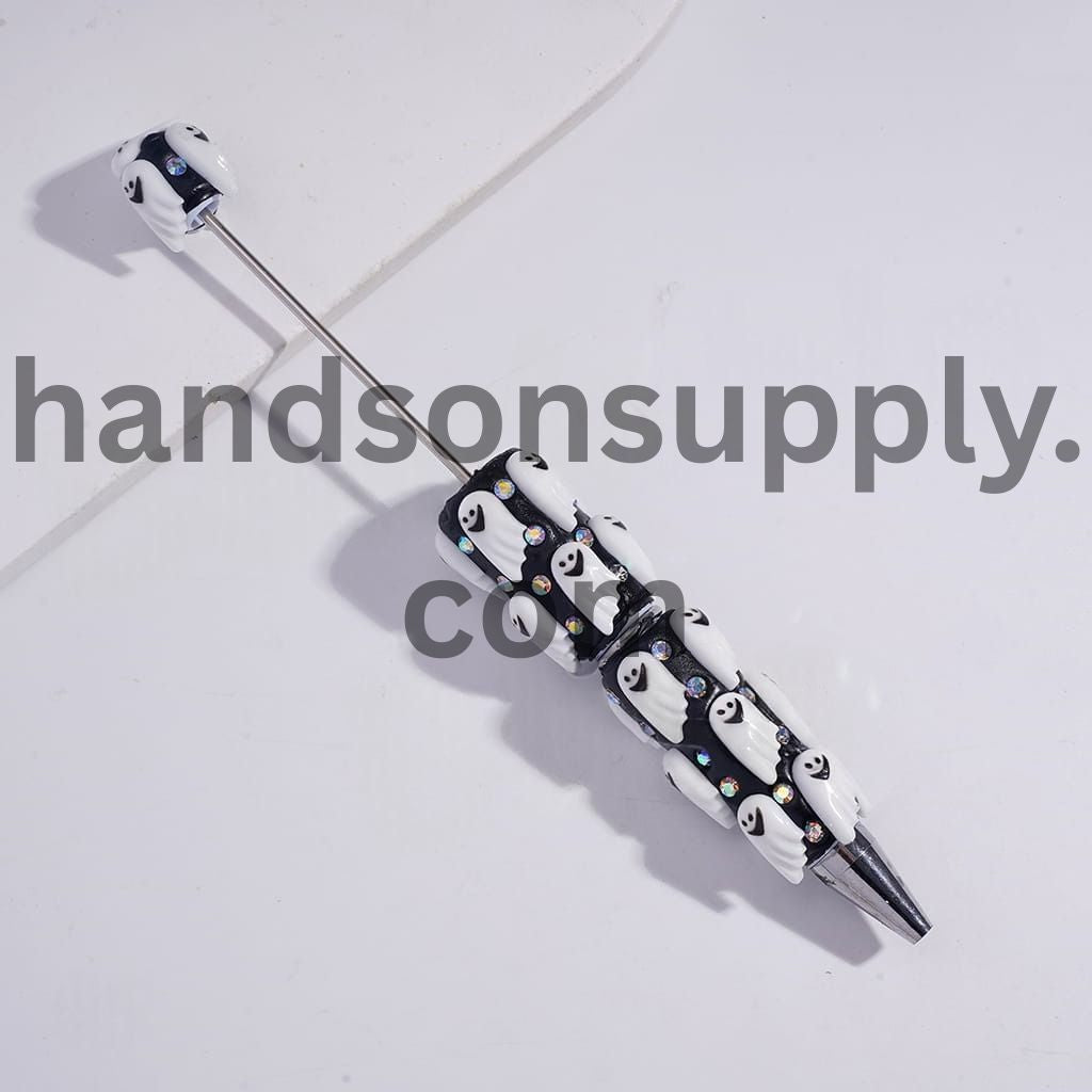 Halloween Skull & Ghost with AB Rhinestones Beadable Clay Pens Random Mix
