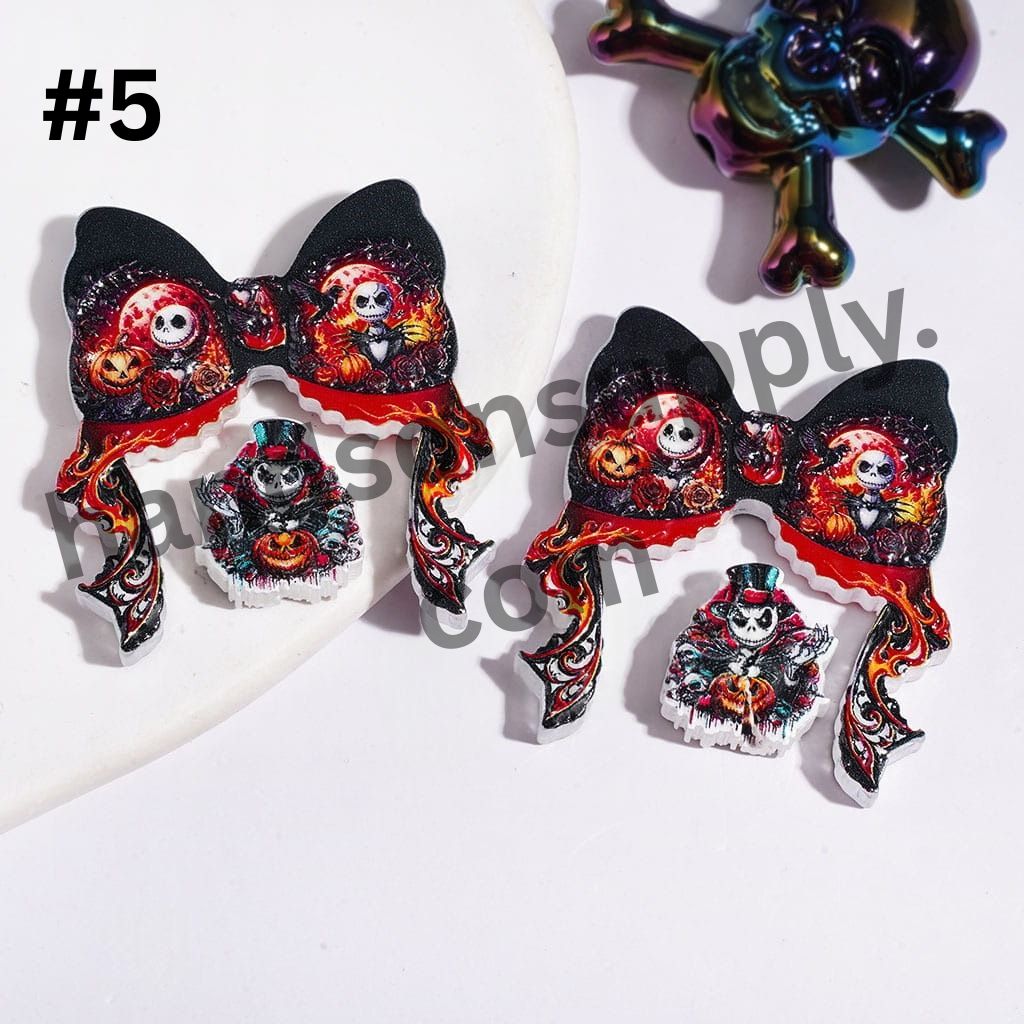 Horror Skull & Pumpkin Bow and Ornament Halloween Theme Acrylic Beads (Please Read Description)