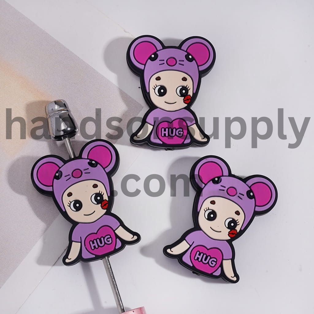 Cute Angel Baby with Animal Hat Text KISS on Chest Silicone Focal Beads
