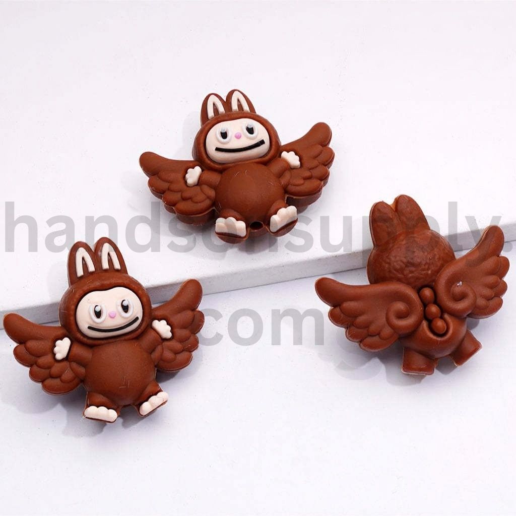 3D Pink White Cute Monster Doll with Wings Silicone Focal Beads