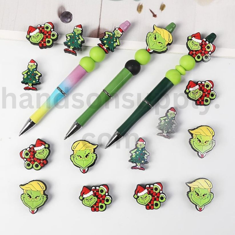 Grinchmas Mischief Green Monster with Santa Christmas Hat Silicone Focal Beads
