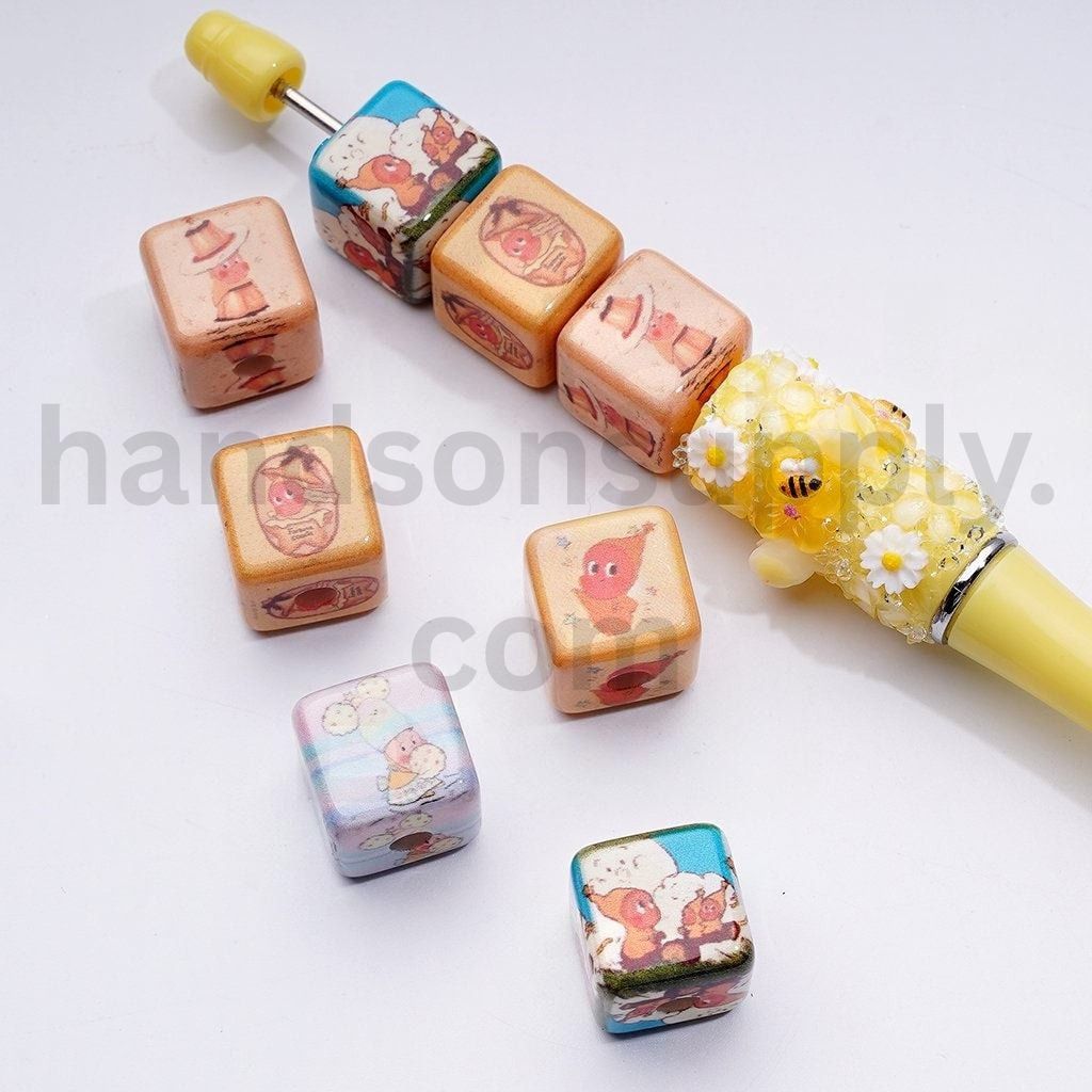 Twinkle Series Cube Shape with Cute Monster Doll Character Acrylic Beads 14MM