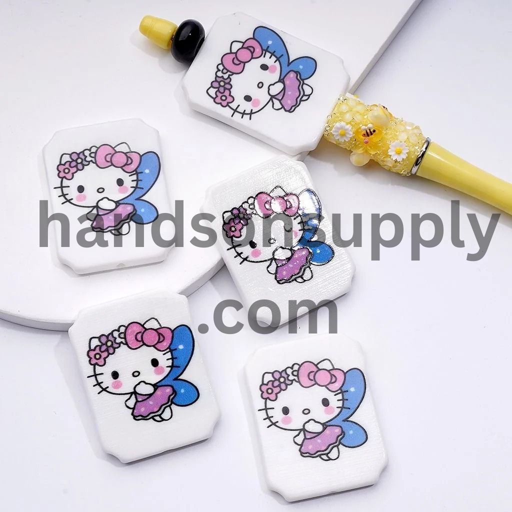Cute Cat Character with Blue Wings Ice Cream Drives a Car Adorable Character Unicorn Balloons Rectangle Flat Acrylic Beads, Around 45*35MM