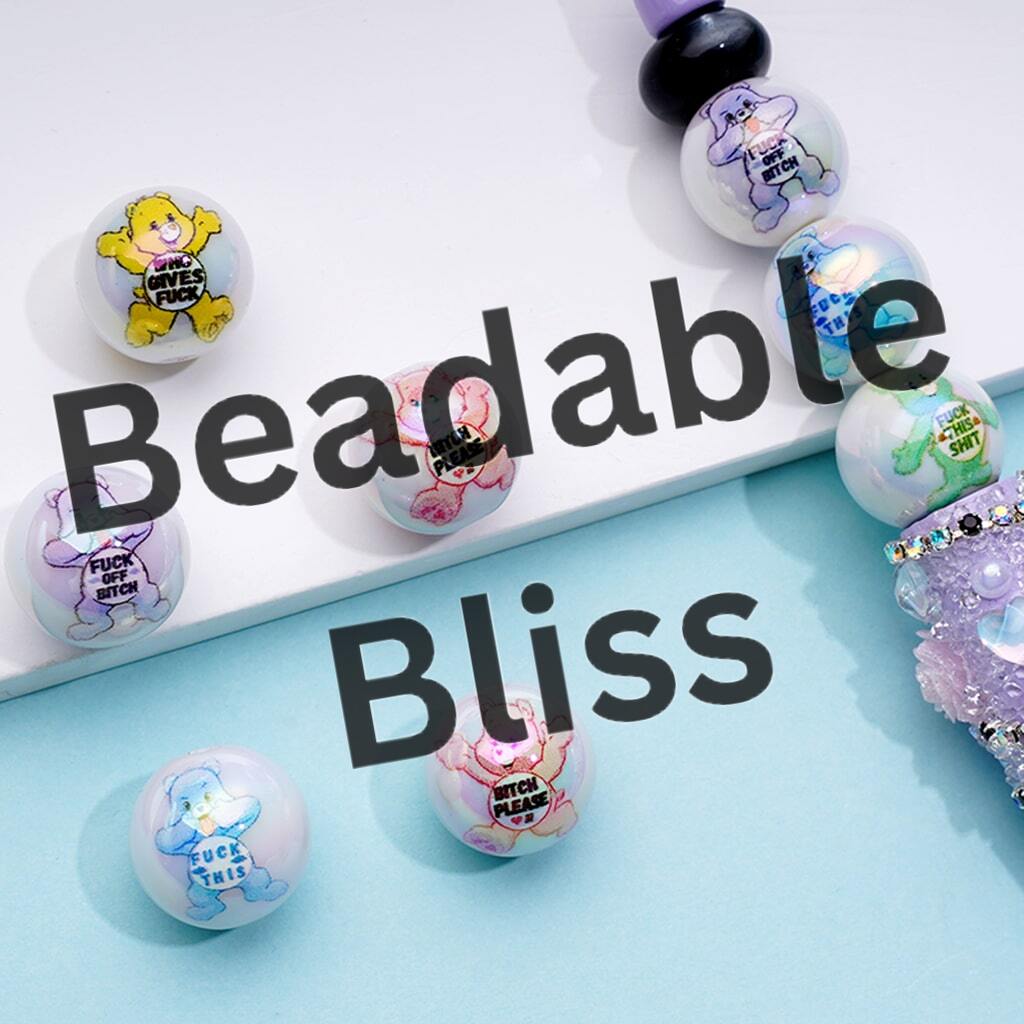 Dirty Talking Rainbow Bears Print Round Acrylic Beads 16mm