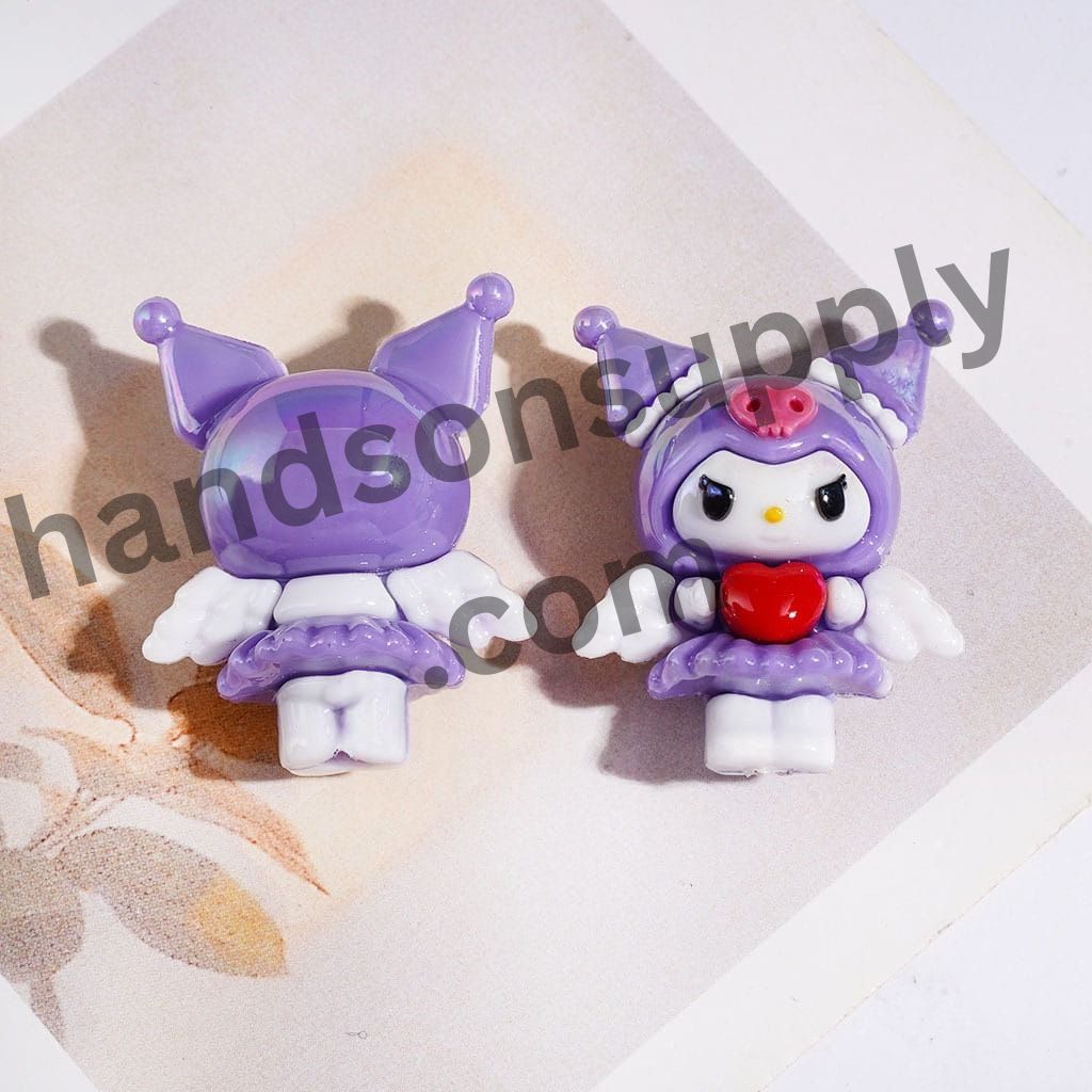 UV Coating Cute Angel & Evil Girl Character Soft PVC Rubber Beads with Wings & Heart Height 32MM, Multi-Color Random Mix