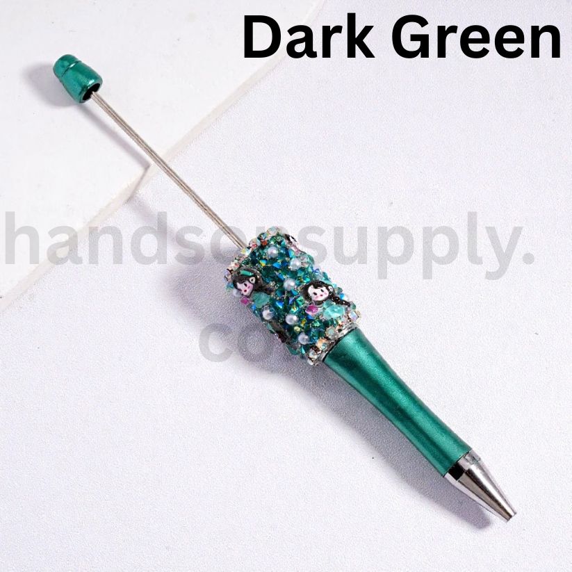 Disne Princess Snow Whit Mermai Luminous Beadable Clay Pen with AB Rhinestones, Chains, White Pearls, Cone Shape
