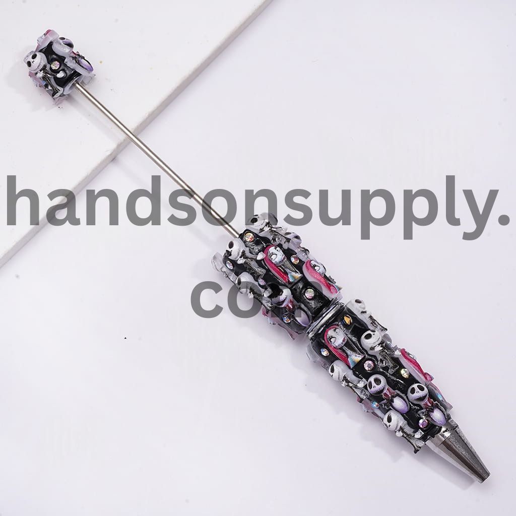 Skull Skeleton Couple Character Series and AB Rhinestones Halloween Theme Beadable Clay Pens