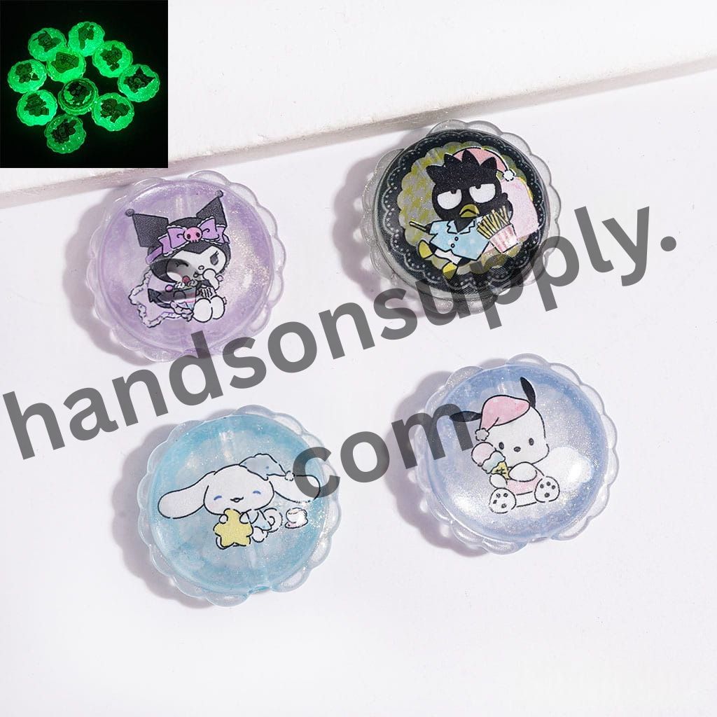 Luminous Animal Characters with Gold Glitter and Cat Eye Effects Wavy-Edge Acrylic Beads, 25*23MM, Random Mix