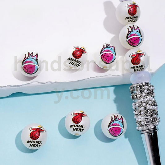 Frosted Matte White Round Acrylic Beads Miami Basketball Theme 16MM Random Mix