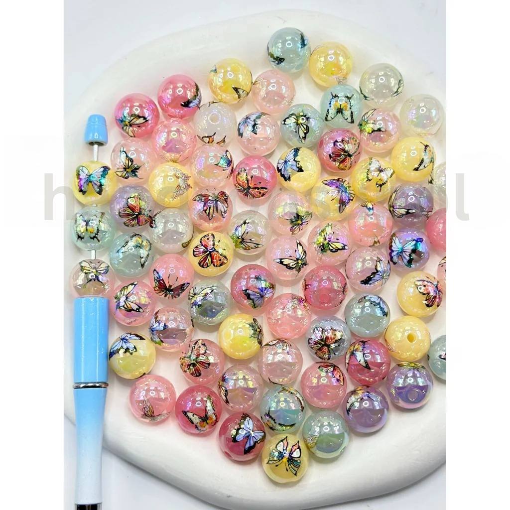 Butterfly Pattern Jelly Color Round 16MM Assorted Mix Glossy Acrylic Beads