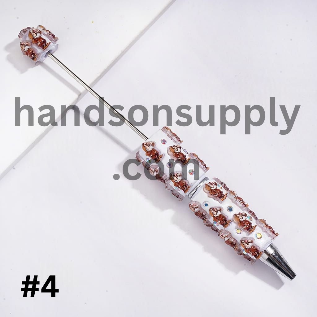 Beadable Clay Pens with White Snow Princess and Seven Gnome Elf Character, AB Rhinestones