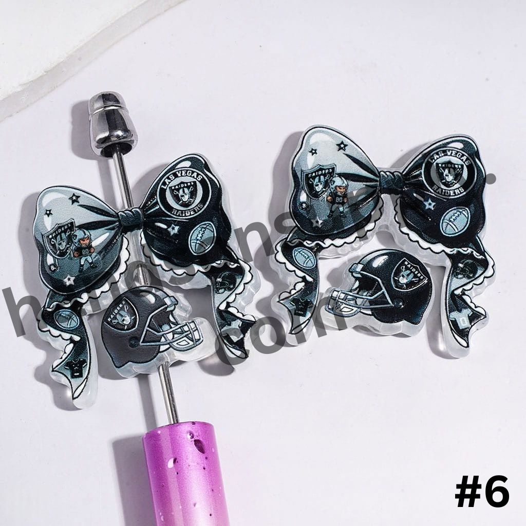 American Sports Football Team Bowtie, Bowknot & Helmet Collection Set Acrylic Beads, Random Mix