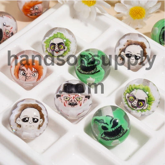 Spooky Horror Character Series Embedded Inside Transparent Round Acrylic Beads 16MM Random Mix